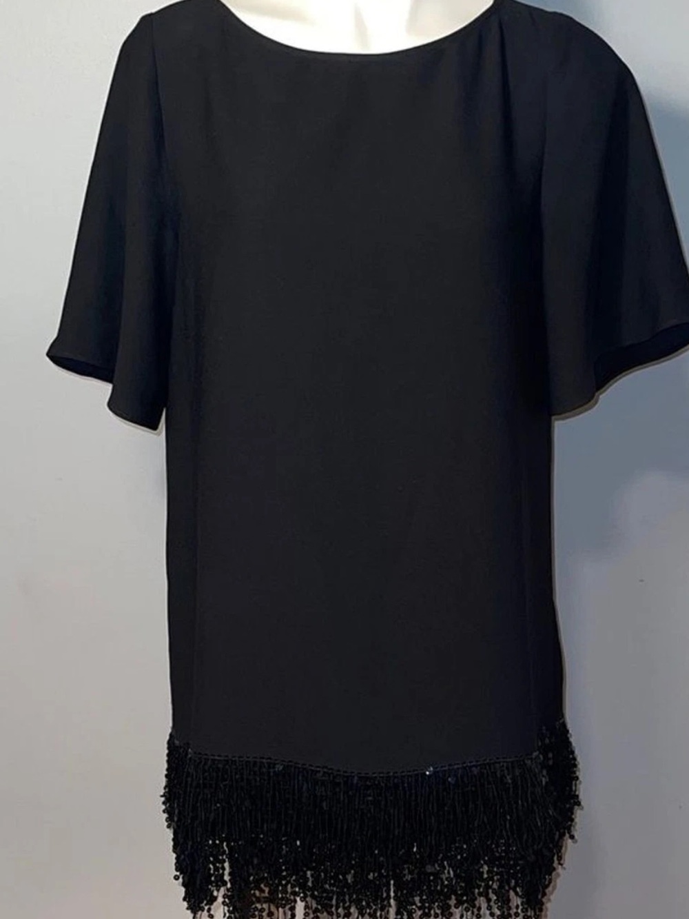 Kate Spade New York Bateau Neckline Mini Dress Black Fringe Hemline. XXS